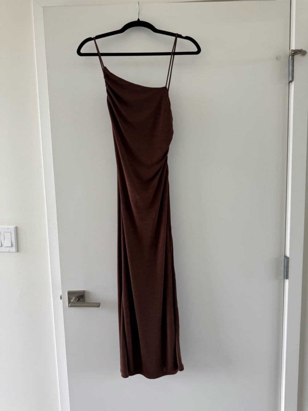 Pull&Bear Brown One-Shoulder Maxi Slip Dress